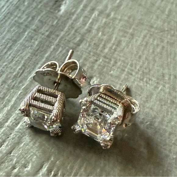 Judith Ripka 925 Sterling Silver CZ Stud Earrings - Picture 2 of 7